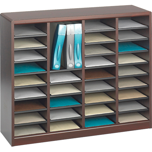 E-Z Stor&reg; Literature Organizer, Stationary, 36 Slots, Wood, 40" W x 3/4" D x 32-1/2" H Kelford