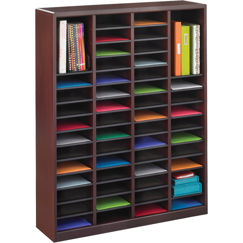 E-Z Stor&reg; Literature Organizer, Stationary, 60 Slots, Wood, 40" W x 3/4" D x 52-1/4" H Kelford