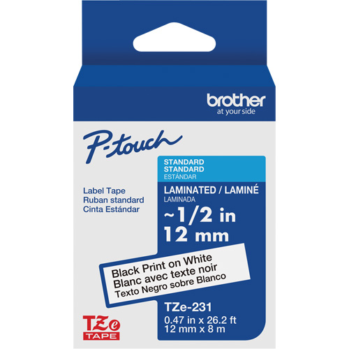 Cartouches de ruban Tze, 12 mm x 26-1/4', Noir sur blanc Kelford