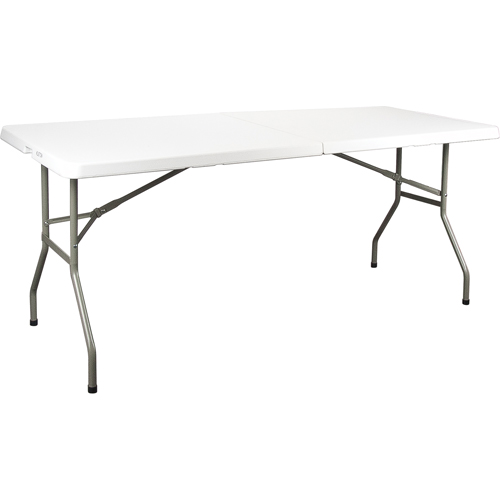 Table se pliant en deux, Rectangulaire, 72" l x 30" la, Poly&eacute;thyl&egrave;ne, Blanc Kelford