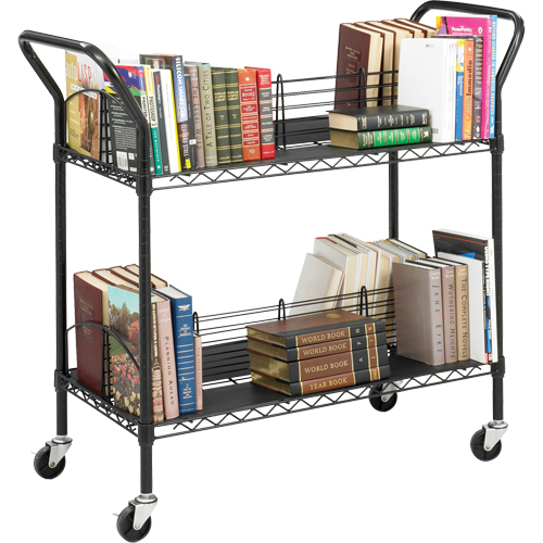 Double-Sided Wire Book Cart, 200 lbs. Capacity, Black, 18-3/4" D x 44" L x 39" H, Steel Kelford