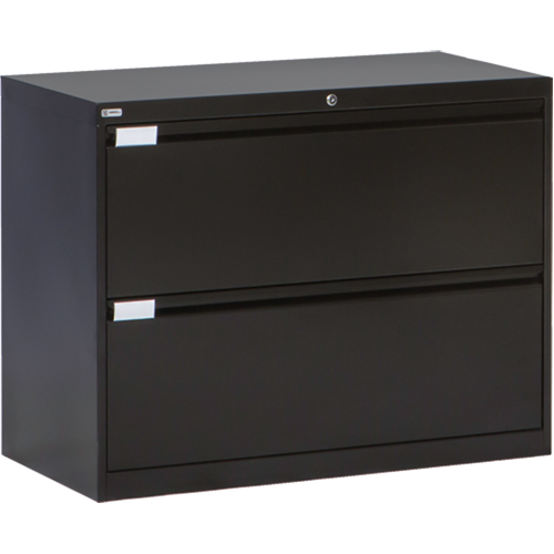 Lateral Filing Cabinet, Steel, 2 Drawers, 36" W x 18" D x 27-7/8" H, Black Kelford