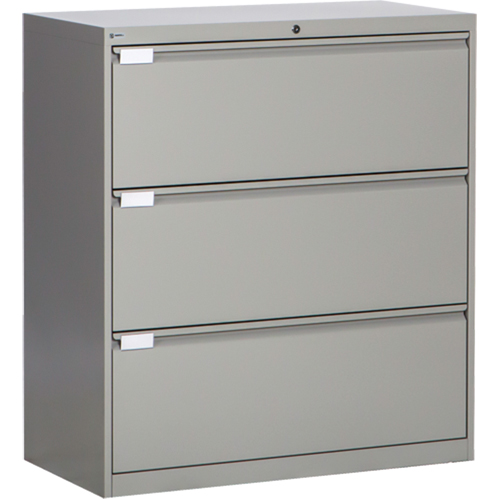 Classeur lat&eacute;ral, Acier, 3 tiroirs, 36" la x 18" p x 40-1/16" h, Gris Kelford