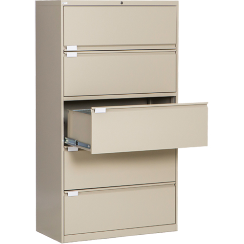 Lateral Filing Cabinet, Steel, 5 Drawers, 36" W x 18" D x 65-1/2" H, Beige Kelford