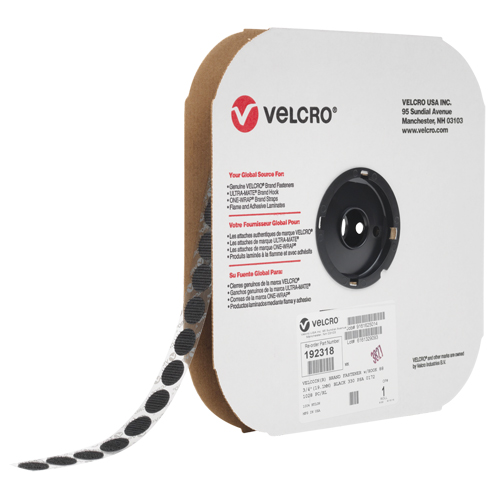 Attache Velcoin, Boucle, 3/4" dia., Adh&eacute;sif, Noir Kelford