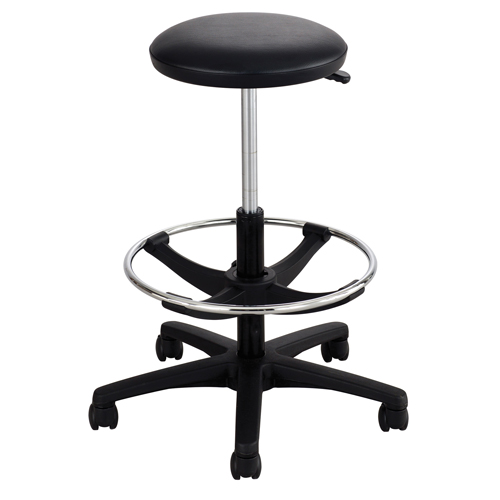 Extended-Height Stool, Drafting, Adjustable, 22" - 32", Vinyl Seat, Black Kelford