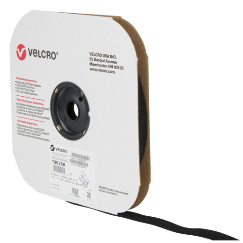 Ruban d'attaches, Boucle, 25 vg x 3/4", Cousu, Noir Kelford