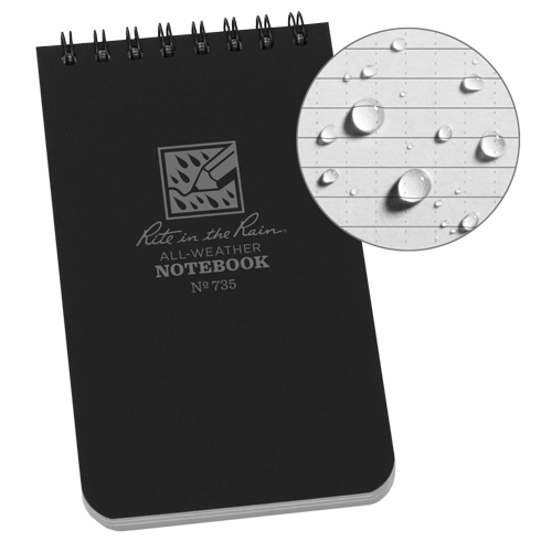Pocket Top-Spiral Notebook, Soft Cover, Black, 100 Pages, 3" W x 5" L Kelford