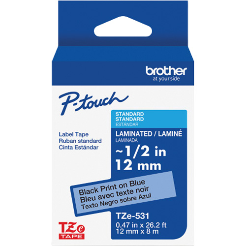 Ruban lamin&eacute; pour P-Touch, 12 mm x 8 m, Noir sur bleu Kelford