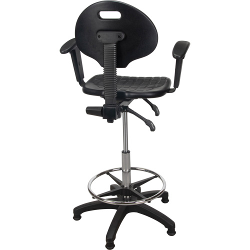 Tabouret ergonomique robuste avec accoudoirs r&eacute;glables, Stationnaire, Ajustable, 39" - 48", Polyur&eacute;thane Si&egrave;ge, Noir Kelford