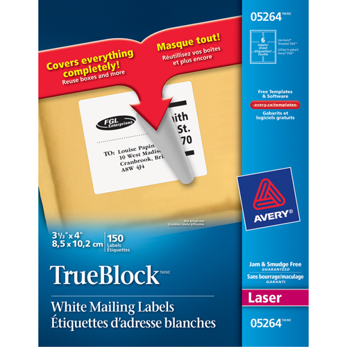 &eacute;tiquettes d'exp&eacute;dition au laser TrueBlock, 3-1/3" la x 4" la x Blanc Kelford