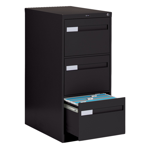 Vertical Filing Cabinet with Recessed Drawer Handles, 3 Drawers, 18.15" W x 26.56" D x 40" H, Black Kelford