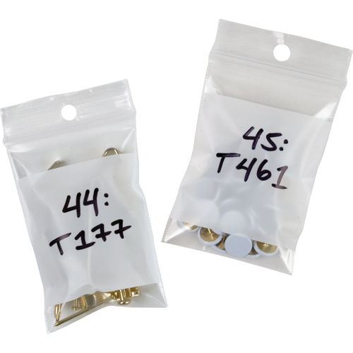 Sacs en poly avec espace inscriptible blanc, Refermable, 3" x 2", 2 mils Kelford