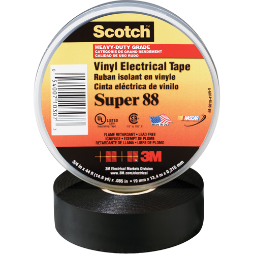 Scotch&reg; Super 88 Tape, 19 mm (3/4") x 20.1 m (66'), Black, 8.5 mils Kelford