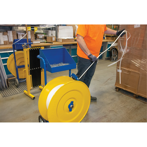Strapping Dispenser, Polyester/Steel/Polypropylene Straps, 16"/8" Core Dia., 3"/8"/6" Roll Width Kelford