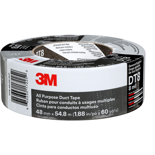 DT8 All-Purpose Duct Tape, 8 mils, Silver, 48 mm (2") x 55 m (180') Kelford