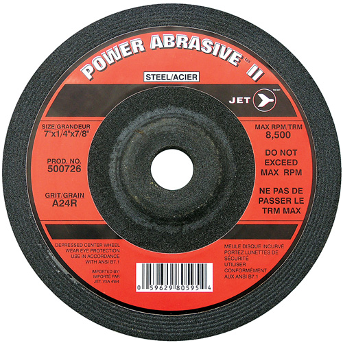A24R POWER ABRASIVE Grinding Wheel, 7" x 1/4", 7/8" Arbor, Type T27 Kelford