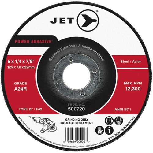 A24R Power Abrasive Grinding Wheel, 4-1/2" x 1/4", 7/8" Arbor, Type 27 Kelford