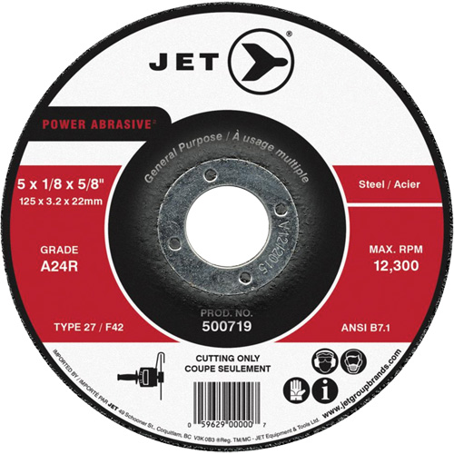 Power Abrasive Cut-Off Wheel, 7" x 1/8", 7/8" Arbor, Type 27, 8500 RPM Kelford