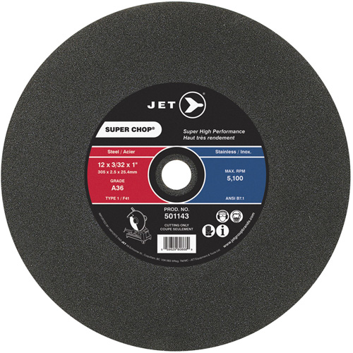 Super Chop Cut-Off Wheel, 12" x 3/32", 1" Arbor, Type 1, 5100 RPM Kelford
