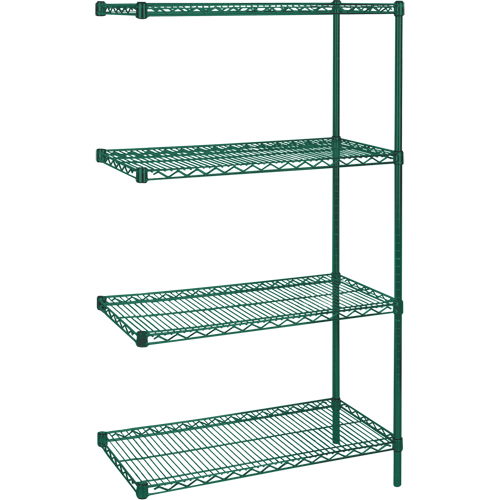 &eacute;tag&egrave;res robustes en treillis m&eacute;tallique au fini &eacute;poxy vert, Ensemble de Ajout, 4 Tablettes, 36" la x 63" h x 24" p Kelford