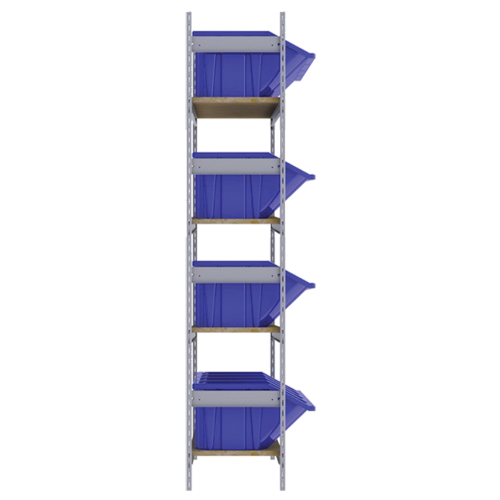 Wide Span Shelving with Jumbo Plastic Bins, Steel, Boltless, 800 lbs. Capacity, 66" W x 72" H x 18" D Kelford