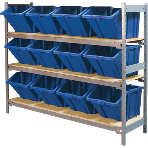 Wide Span Shelving with Jumbo Plastic Bins, Steel, Boltless, 800 lbs. Capacity, 66" W x 60" H x 18" D Kelford