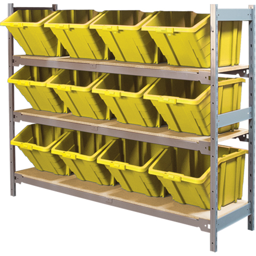 Wide Span Shelving with Jumbo Plastic Bins, Steel, Boltless, 800 lbs. Capacity, 66" W x 60" H x 18" D Kelford