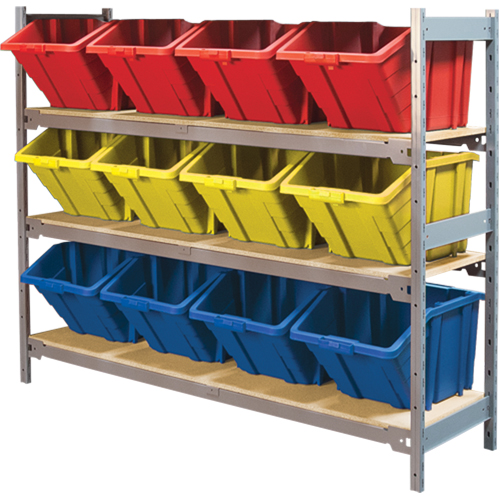 Wide Span Shelving with Jumbo Plastic Bins, Steel, Boltless, 800 lbs. Capacity, 66" W x 60" H x 18" D Kelford