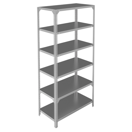 Shelving Unit, Galvanized Steel, Slotted Angle, 275 lbs. Capacity, 48" W x 72" H x 18" D Kelford