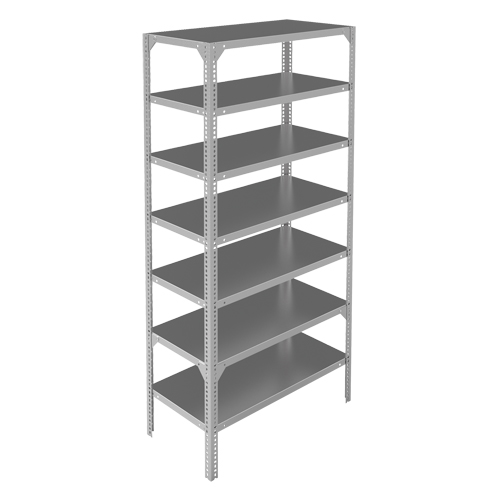 Shelving Unit, Galvanized Steel, Slotted Angle, 275 lbs. Capacity, 48" W x 84" H x 18" D Kelford
