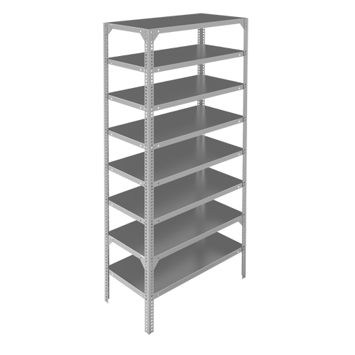 Shelving Unit, Galvanized Steel, Slotted Angle, 300 lbs. Capacity, 48" W x 96" H x 12" D Kelford