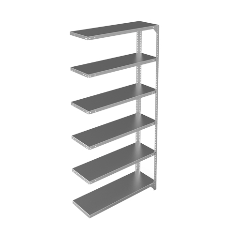 Shelving Unit, Galvanized Steel, Slotted Angle, 400 lbs. Capacity, 36" W x 72" H x 12" D Kelford