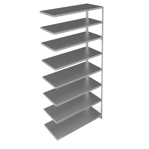 Shelving Unit, Galvanized Steel, Slotted Angle, 275 lbs. Capacity, 48" W x 96" H x 18" D Kelford