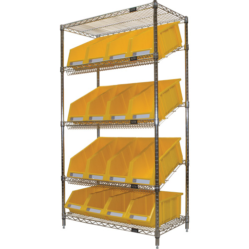 &eacute;tag&egrave;re en treillis m&eacute;tallique &agrave; tablettes inclin&eacute;es avec bacs, Tiers 5, 36" la x 63" h x 18" p Kelford