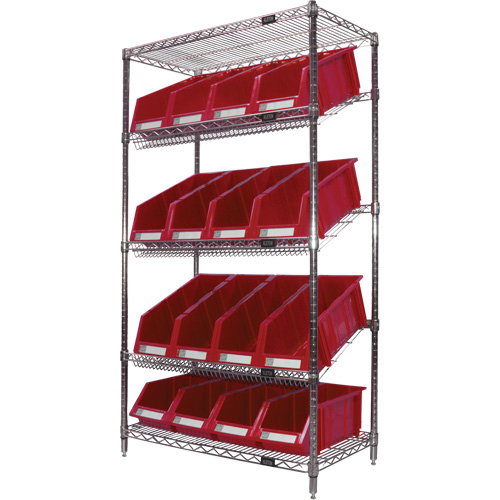 &eacute;tag&egrave;re en treillis m&eacute;tallique &agrave; tablettes inclin&eacute;es avec bacs, Tiers 5, 36" la x 63" h x 18" p Kelford
