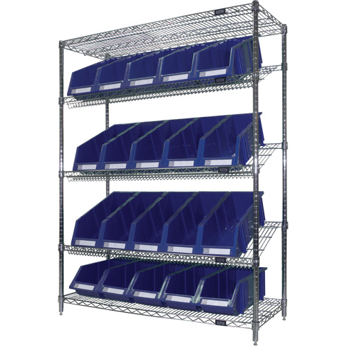 &eacute;tag&egrave;re en treillis m&eacute;tallique &agrave; tablettes inclin&eacute;es avec bacs, Tiers 5, 48" la x 63" h x 18" p Kelford