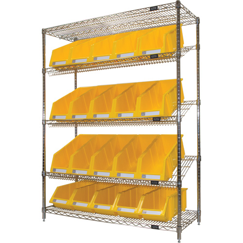 &eacute;tag&egrave;re en treillis m&eacute;tallique &agrave; tablettes inclin&eacute;es avec bacs, Tiers 5, 48" la x 63" h x 18" p Kelford