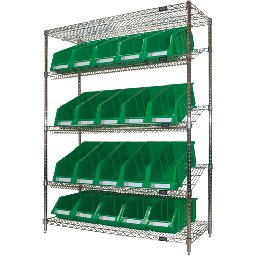 &eacute;tag&egrave;re en treillis m&eacute;tallique &agrave; tablettes inclin&eacute;es avec bacs, Tiers 5, 48" la x 63" h x 18" p Kelford