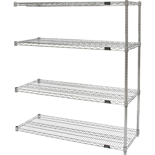 Heavy-Duty Chromate Wire Shelving, Add-On Kit, 4 Tiers, 30" W x 54" H x 18" D Kelford