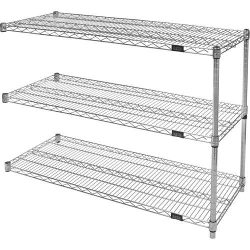 Heavy-Duty Chromate Wire Shelving, Add-On Kit, 3 Tiers, 30" W x 33" H x 14" D Kelford