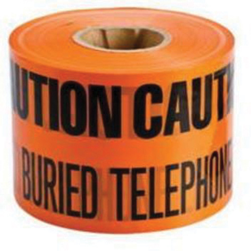 Ruban d'avertissement de danger souterrain Buried Telephone Line Identoline, 6" la x 1000' lo, Noir/orange Kelford