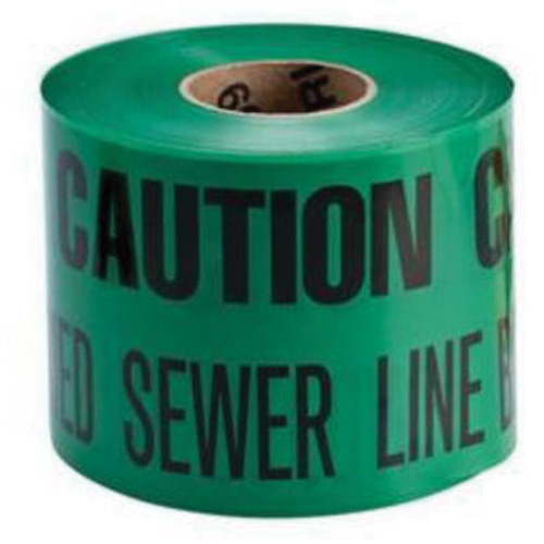Ruban d'avertissement de danger souterrain Buried Sewer Line Identoline, 6" la x 1000' lo, Noir sur vert Kelford