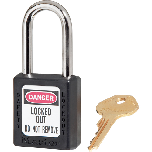 410 Zenex Safety Padlock, Black, Keyed Different, Thermoplastic, 1-1/2" Width Kelford