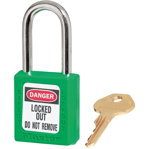 410 Zenex Safety Padlock, Green, Keyed Different, Thermoplastic, 1-1/2" Width Kelford