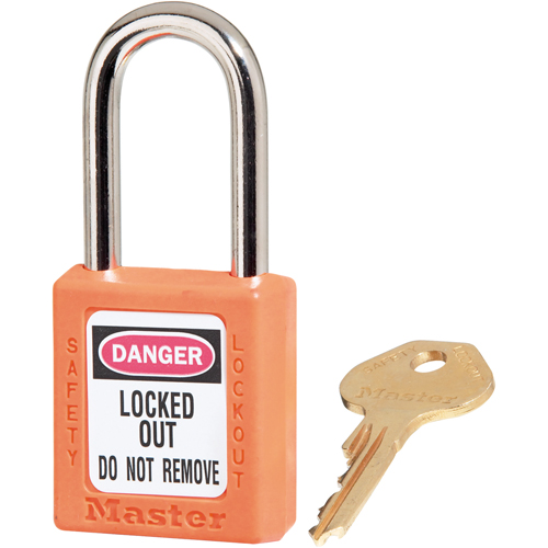 410 Zenex Safety Padlock, Orange, Keyed Different, Thermoplastic, 1-1/2" Width Kelford