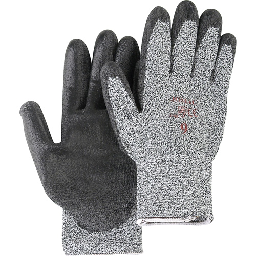 Salt & Pepper Knit Gloves With Black Palm Coating, Size Small/7, Polyurethane Coated, HPPE Shell, ANSI/ISEA 105 Level 2 Kelford