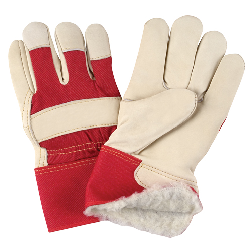 Red & White Premium Winter-Lined Fitters Gloves, Large, Grain Cowhide Palm, Boa Inner Lining Kelford