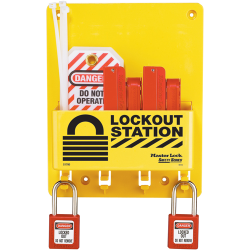 Compact Lockout Station, Thermoplastic Padlocks, 4 Padlock Capacity, Padlocks Included Kelford