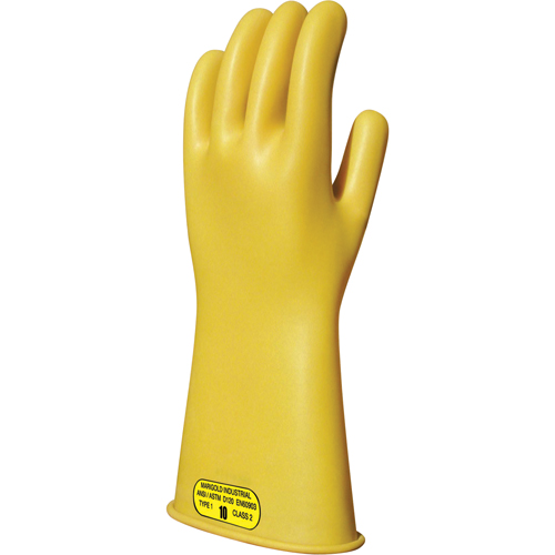 Yellow Natural Rubber Insulating Gloves, ASTM Class 2, Size 8, 14" L Kelford